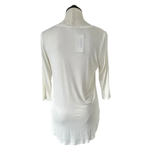 P.S. Kate Anna Criss Cross Top Semi Sheer Off White Tunic 3/4 Sleeve Size M - Picture 3 of 10